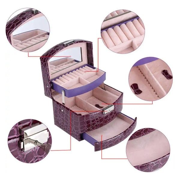 Purple PU Leather Jewelry Multi-Functional Storage Box - Image 3