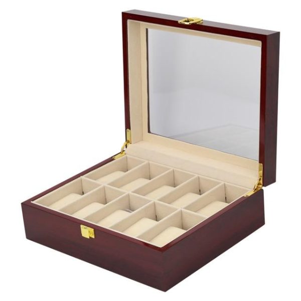 Brown Multi-Grid Luxury Wooden Watch Box Organizer - Image 4