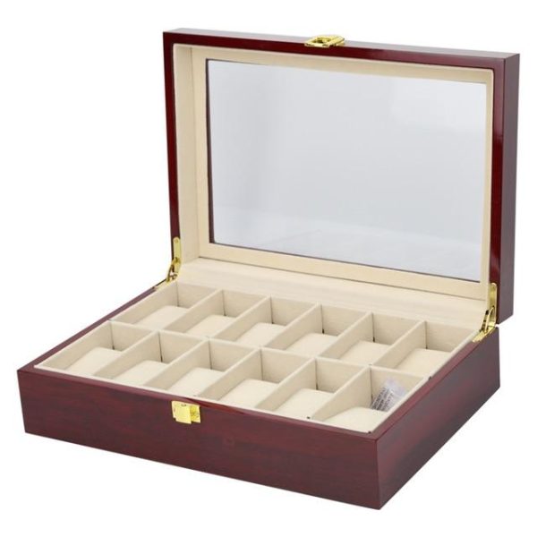 Brown Multi-Grid Luxury Wooden Watch Box Organizer - Image 3