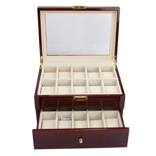 Brown Multi-Grid Luxury Wooden Watch Box Organizer - Image 2