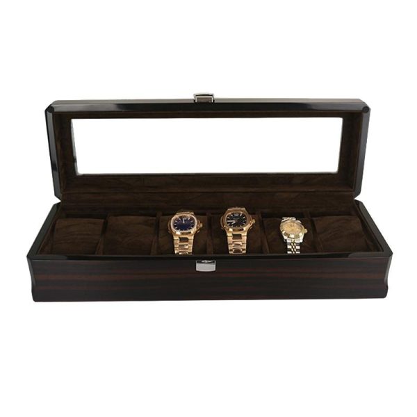 Dark Brown Handmade Wood Watch and Jewelry Storage Box - Image 2