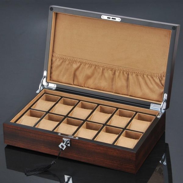 12 Slots Luxury Wooden Watch and Jewelry Organizer With Lock - Image 10