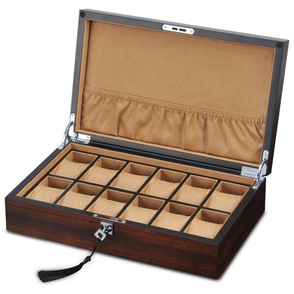 12 Slots Luxury Wooden Watch and Jewelry Organizer With Lock - Image 2