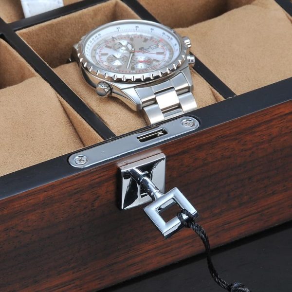 12 Slots Luxury Wooden Watch and Jewelry Organizer With Lock - Image 6