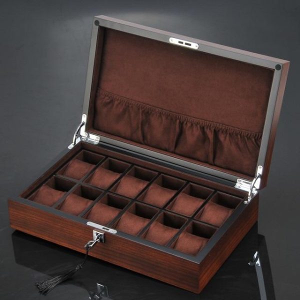 12 Slots Luxury Wooden Watch and Jewelry Organizer With Lock - Image 9