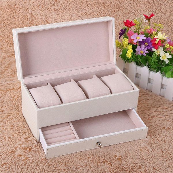 White Leather Watch and Jewelry Storage Box - Image 6