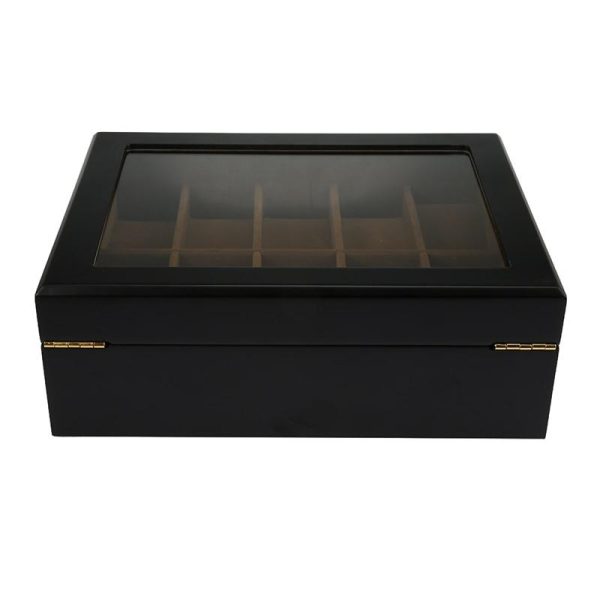 Black Wooden Watch Box Jewelry and Watch Organizer 10 Grids - Image 4