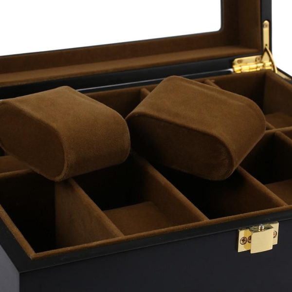 Black Wooden Watch Box Jewelry and Watch Organizer 10 Grids - Image 2