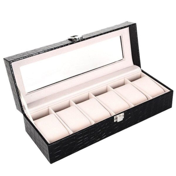 Black Leather Watch and Jewelry Storage Box - Image 4