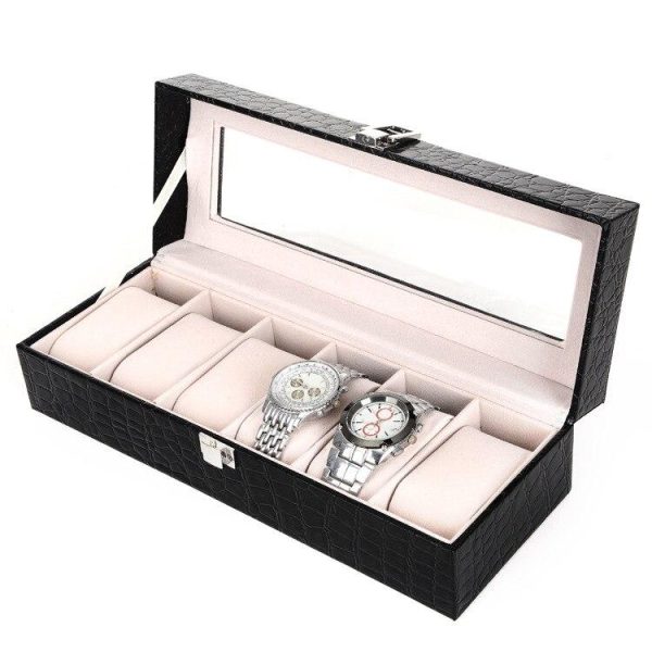 Black Leather Watch and Jewelry Storage Box - Image 2