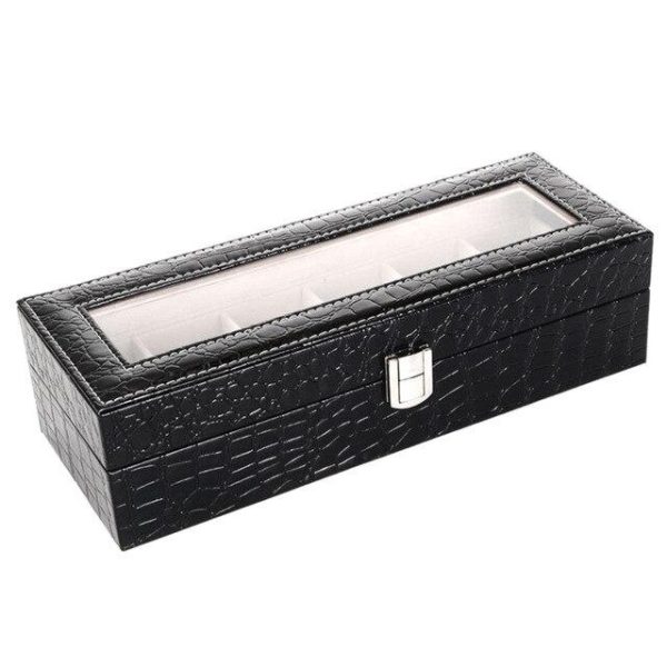 Black Leather Watch and Jewelry Storage Box - Image 3