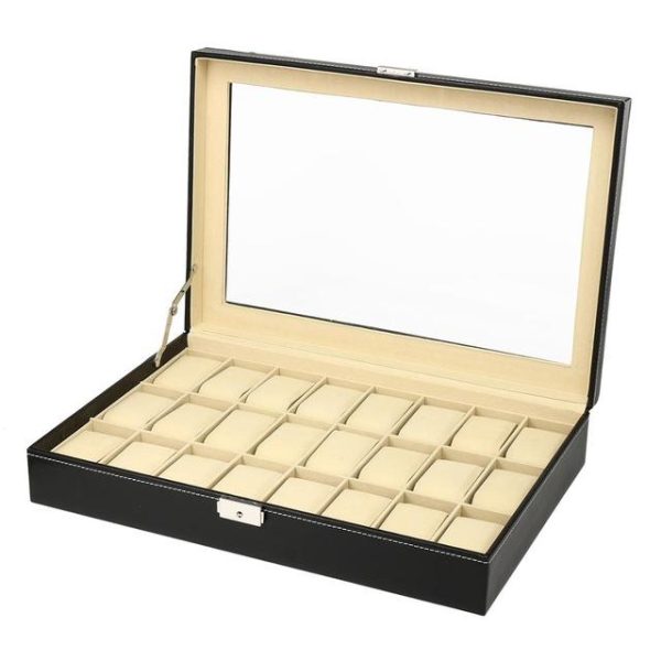Black Leather Watch and Jewelry Storage Storage Box - Image 2