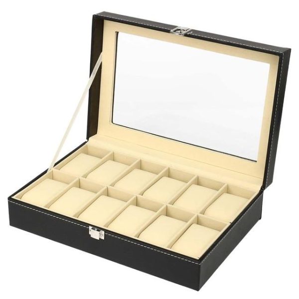 Black Leather Watch and Jewelry Storage Storage Box - Image 4