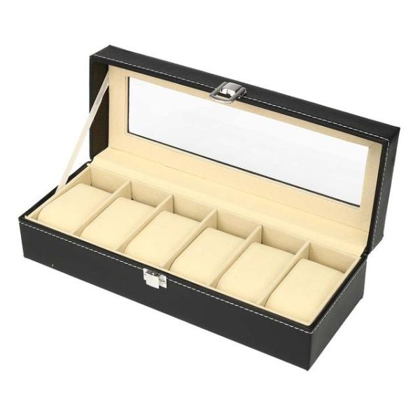 Black Leather Watch and Jewelry Storage Storage Box - Image 3