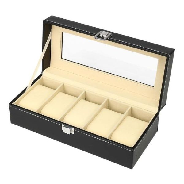 Black Leather Watch and Jewelry Storage Storage Box - Image 5
