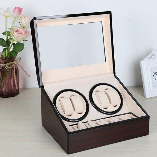 Dark Brown Automatic Mechanical Watch Winders Storage Box - Image 5