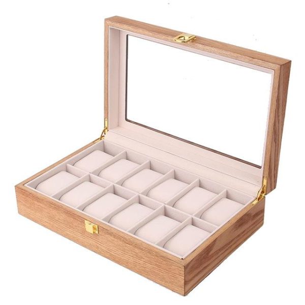 Brown Luxury 12 Grids Solid Wood Watch Storage Box - Image 2