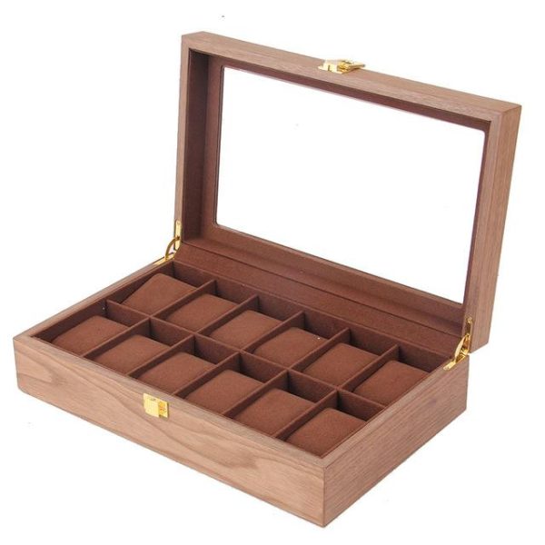Brown Luxury 12 Grids Solid Wood Watch Storage Box - Image 3