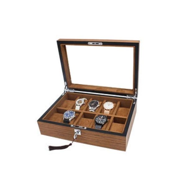Brown and Black Handmade Wood Watch Storage Box with Key Locker - Image 2