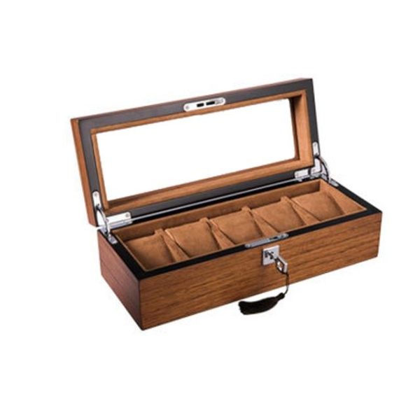 Brown and Black Handmade Wood Watch Storage Box with Key Locker - Image 3