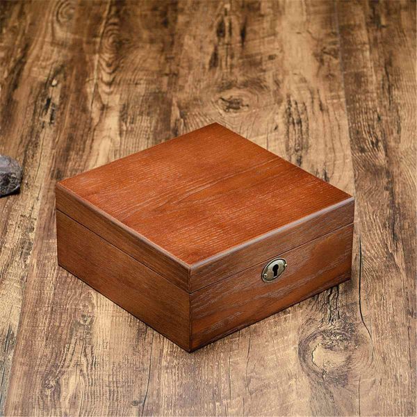 Brown Retro Wooden Watch and Jewelry Storage Box with Key - Image 4