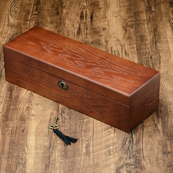 Brown Retro Wooden Watch and Jewelry Storage Box with Key - Image 5