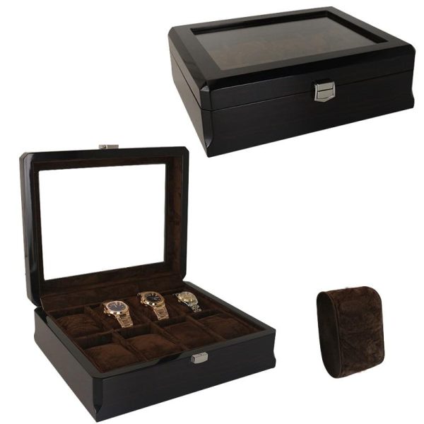 Black Handmade Wood Watch and Jewelry Storage Box - Image 3
