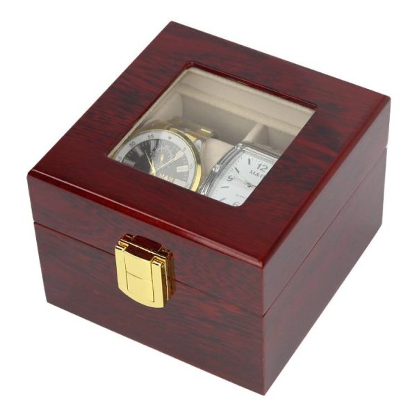 Burgundy Wood Watch and Jewelry Box with 2 Compartments - Image 2