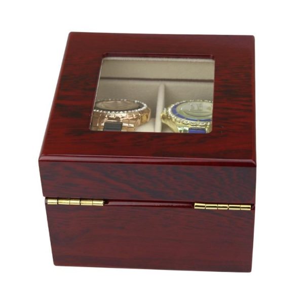Burgundy Wood Watch and Jewelry Box with 2 Compartments - Image 3