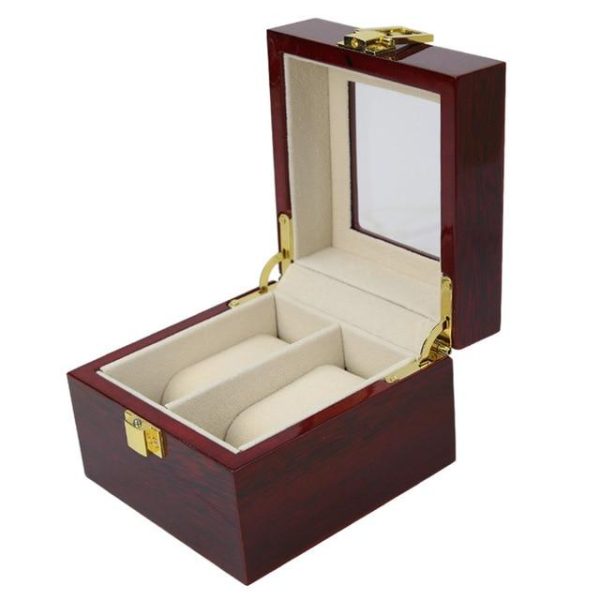 Burgundy Wood Watch and Jewelry Box with 2 Compartments - Image 4