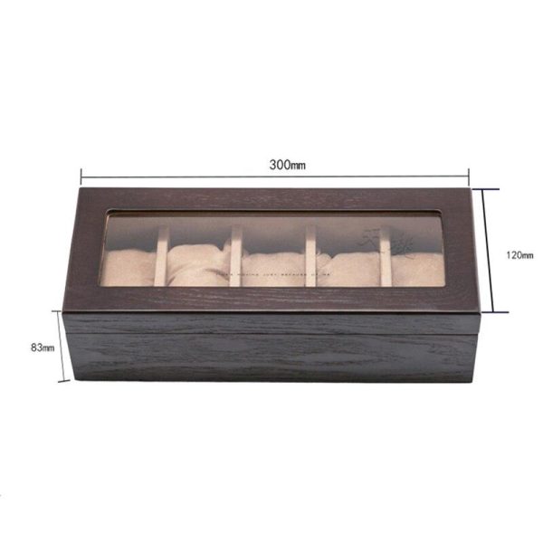 5 Slot Antique Brown Wood Watch and Jewelry Storage Box with Window - Image 3
