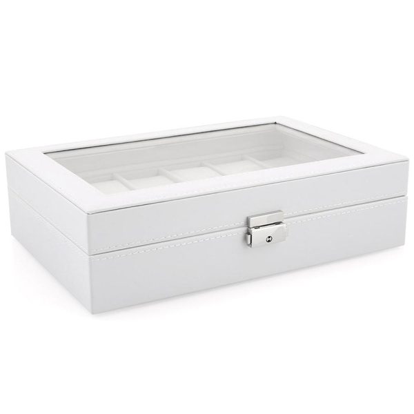 White Wood and Leather Watch Jewelry Storage Box - Image 3
