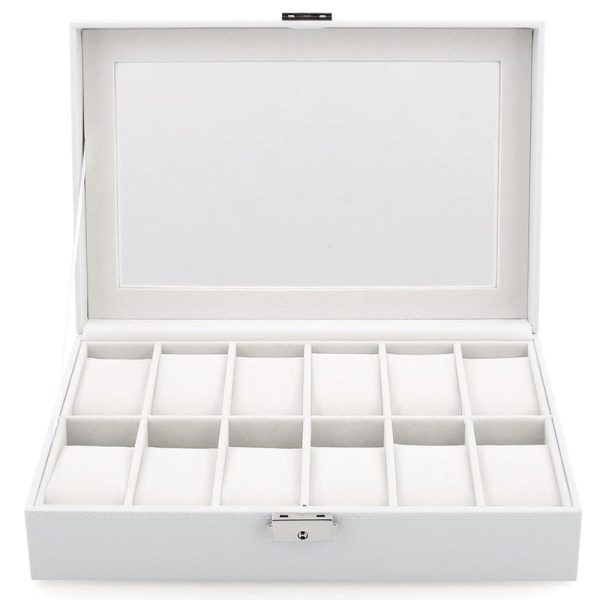 White Wood and Leather Watch Jewelry Storage Box - Image 2