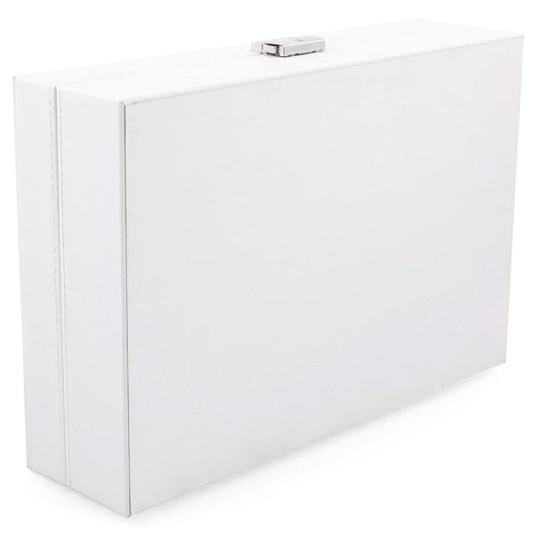 White Wood and Leather Watch Jewelry Storage Box - Image 5