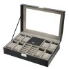 Black Leather Watch and Jewelry Multi Functional Storage Box
