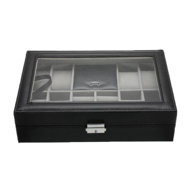 Black Leather Watch and Jewelry Multi Functional Storage Box - Image 2