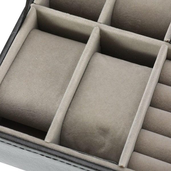 Black Leather Watch and Jewelry Multi Functional Storage Box - Image 6