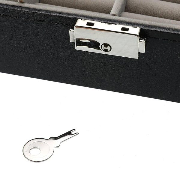 Black Leather Watch and Jewelry Multi Functional Storage Box - Image 4