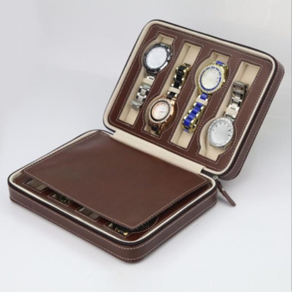 Brown Leather Watch Zippered Box Storage - Image 4