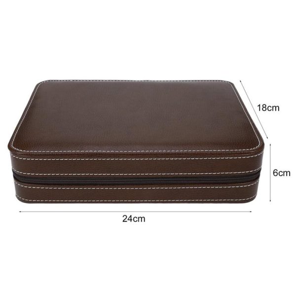 Brown Leather Watch Zippered Box Storage - Image 3