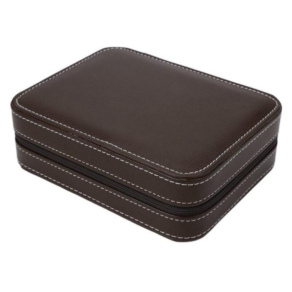 Brown Leather Watch Zippered Box Storage - Image 5