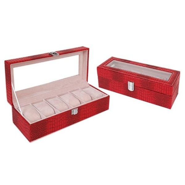 Red Leather Watch and Jewelry Display Storage Box - Image 2