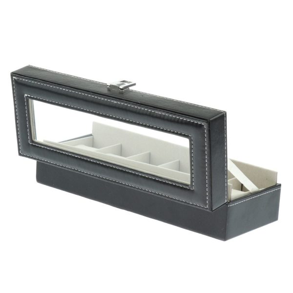Gray Leather Watch and Jewelry Display Storage Box - Image 5