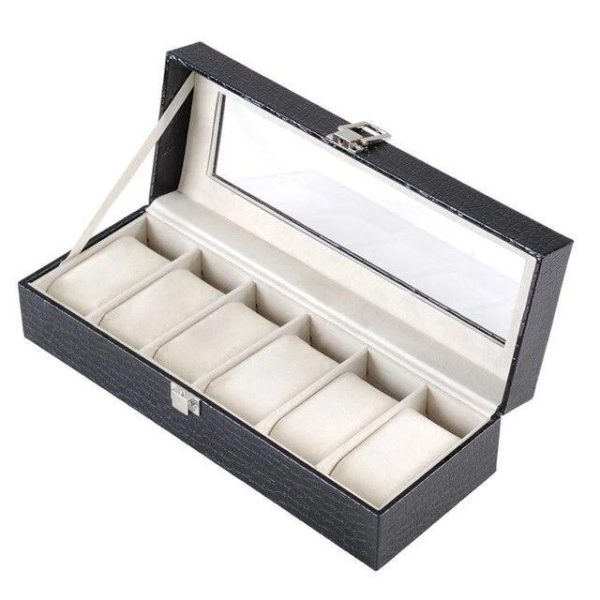 Burgundy Striped Leather Watch and Jewelry Display Storage Box - Image 8