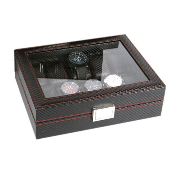 Black Leather 10 Grids Wristwatch Storage Box for Men - Image 3