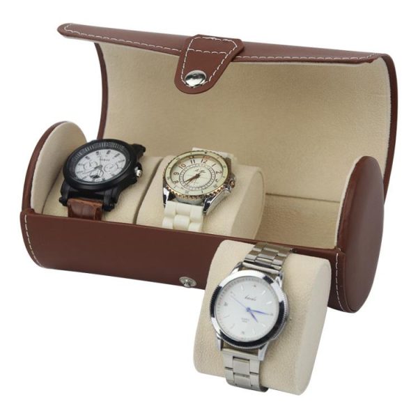 Brown Leather Watch and Jewelry Travel Case - Image 2