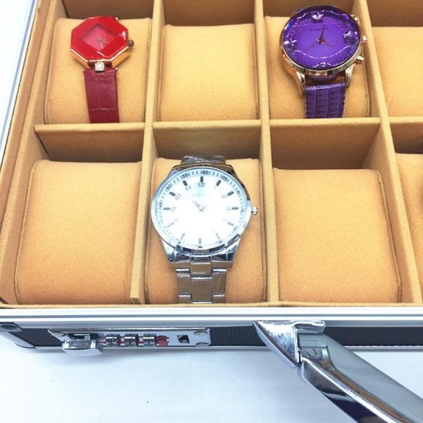 Black and Silver Wristwatches Metal Suitcase Storage Box - Image 5
