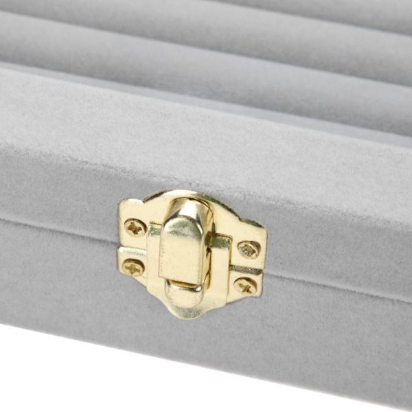 Gray Velvet Jewelry Storage Box with Glass Display - Image 6