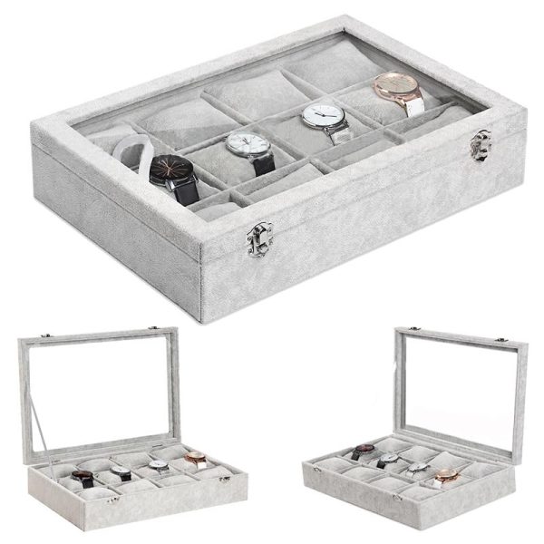 Gray Velvet Watch and Jewelry Display Storage Box - Image 4