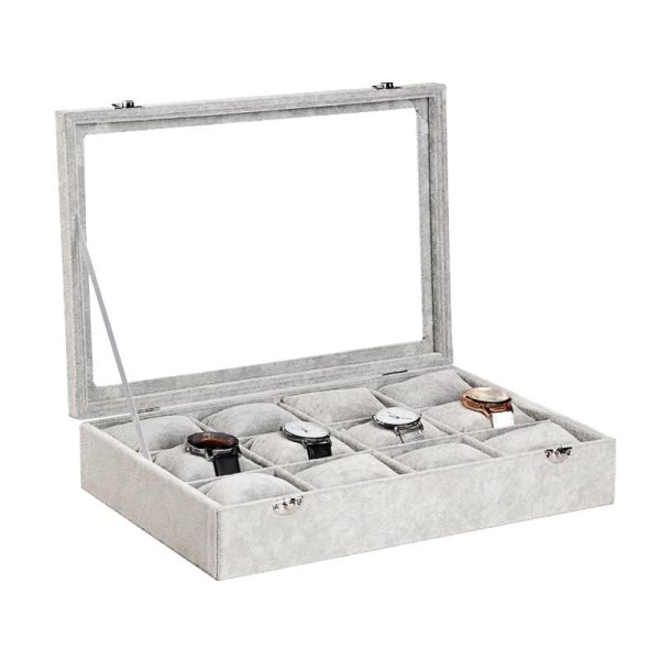 Gray Velvet Watch and Jewelry Display Storage Box - Image 3